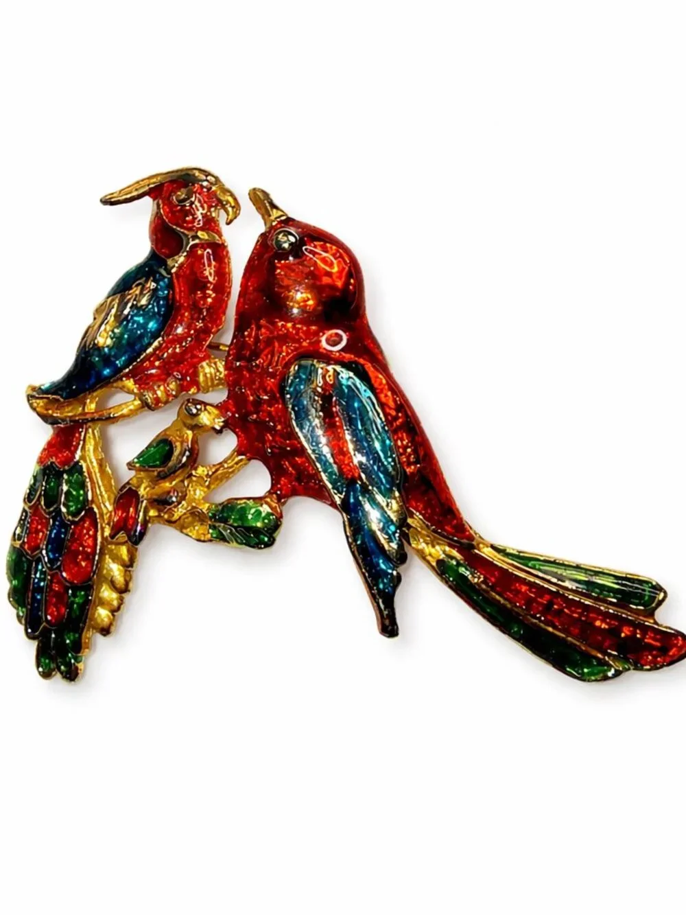 Colorful Enamel Parrot Birds Brooch Pin Gold Tone 2
